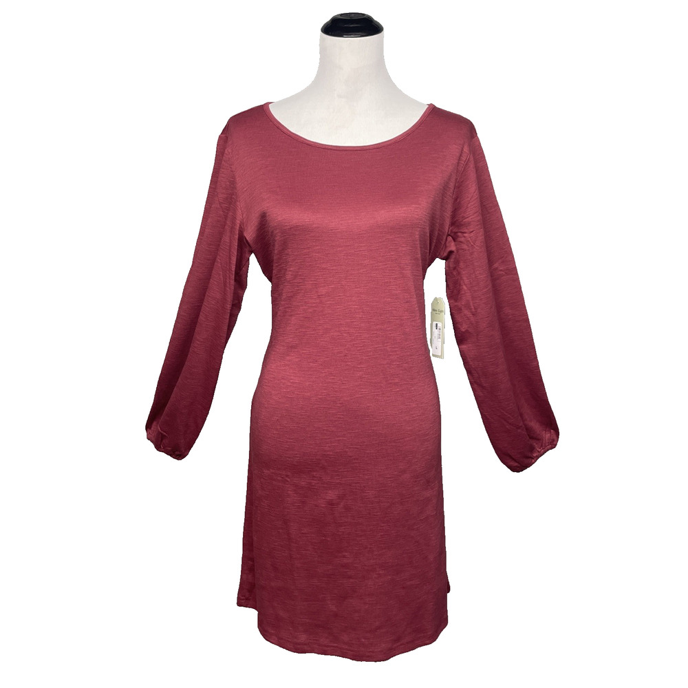 NWT Nine Eight Wine Red Tunic Dress Sz L Long Slv Slub Knit Tie Waist Minimalist